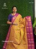 Chettinad Cotton Plain Flower Dual Shade Mustard Magenta