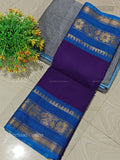 Chettinad Cotton Plain Flower Dark Violet Rama Blue