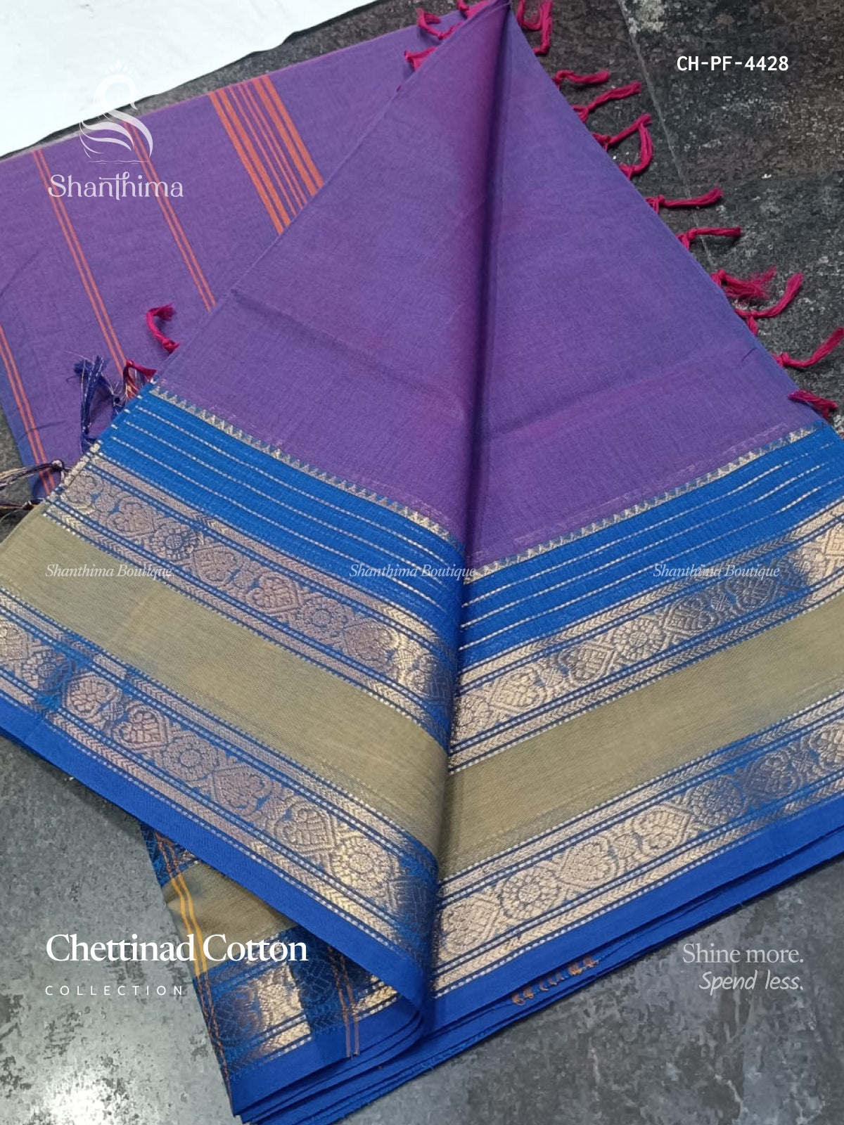 Chettinad Cotton Plain Flower Dual Shade Violet Dual Shade Blue