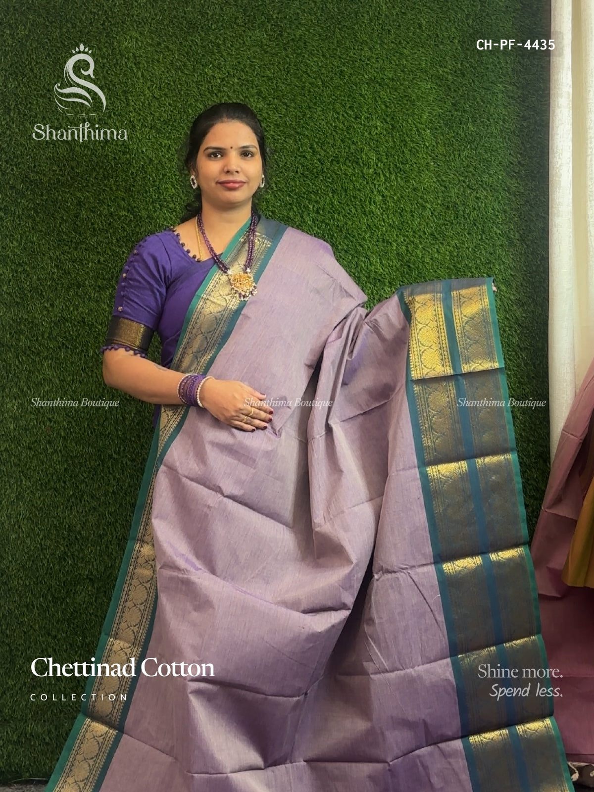 Chettinad Cotton Plain Flower Dual Shade Violet Peacock Green