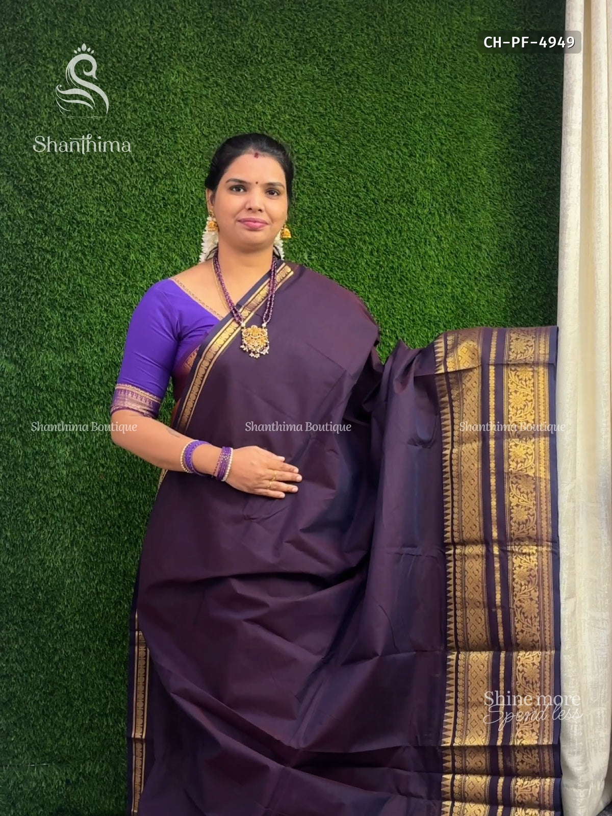 Chettinad Cotton Plain Flower Blueberry Blueberry