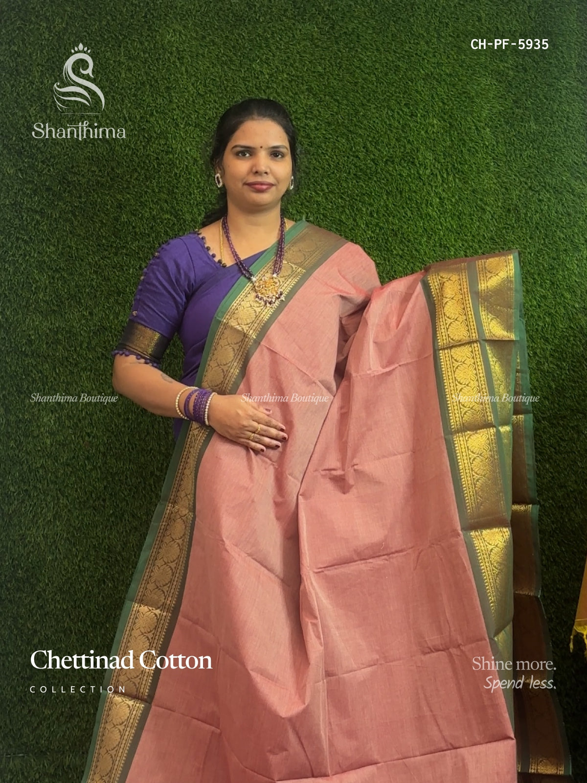 Chettinad Cotton Plain Flower Dual Shade Pink Peacock Green