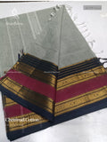 Chettinad Cotton Plain Flower Gray Dual Shade Green