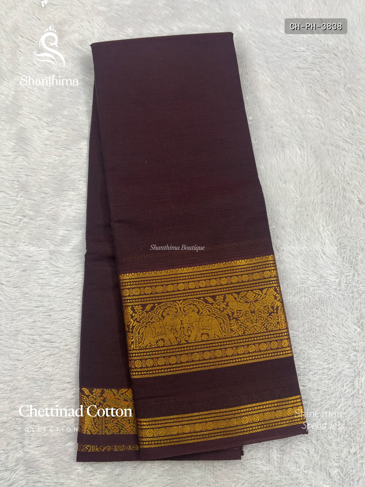 Chettinad Cotton Plain Elephant Horse Coffee Brown Coffee Brown