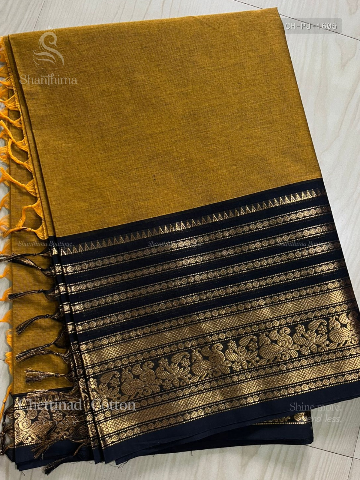 Chettinad Cotton Plain Chakra Chakra Temple Mustard Black