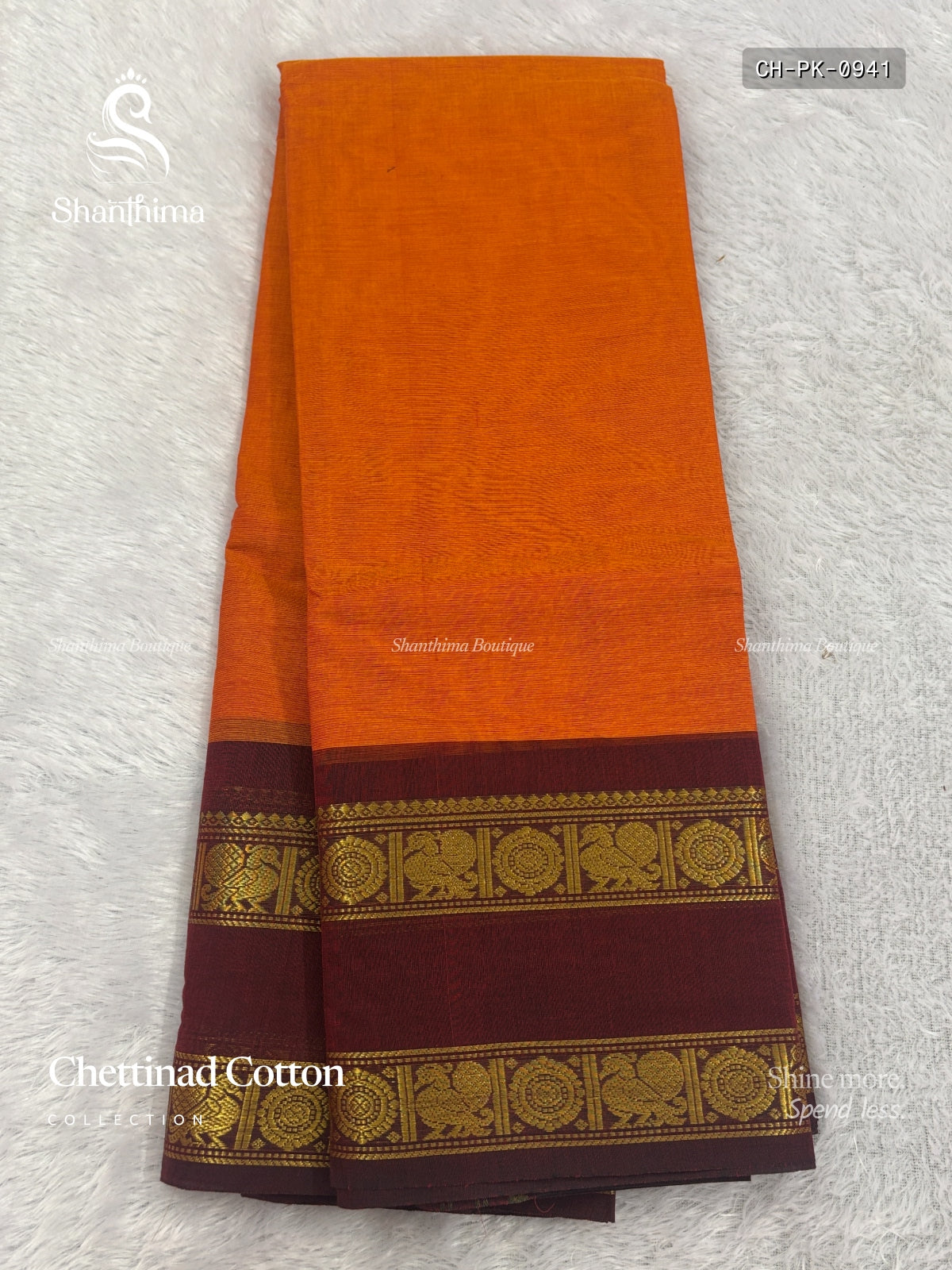 Chettinad Cotton Plain Peacock Chakra Orange  Maroon