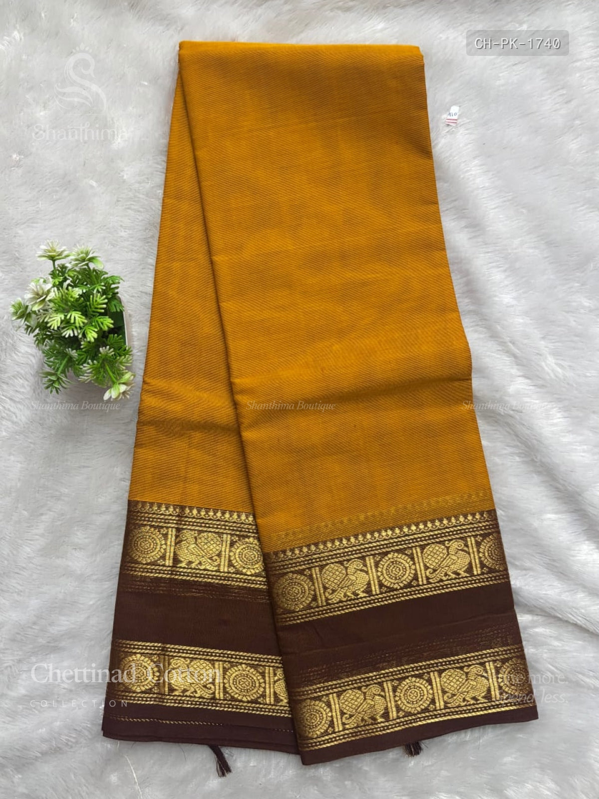 Chettinad Cotton Plain Peacock Chakra Mango Light Brown