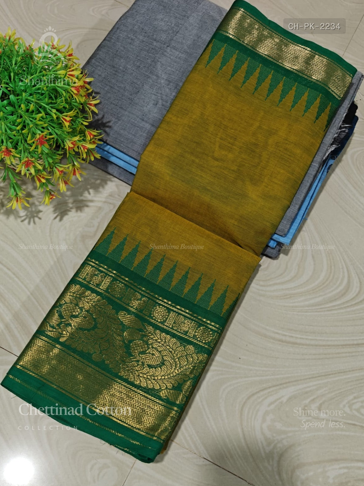 Chettinad Cotton Plain Peacock Chakra Rust Leaf Green