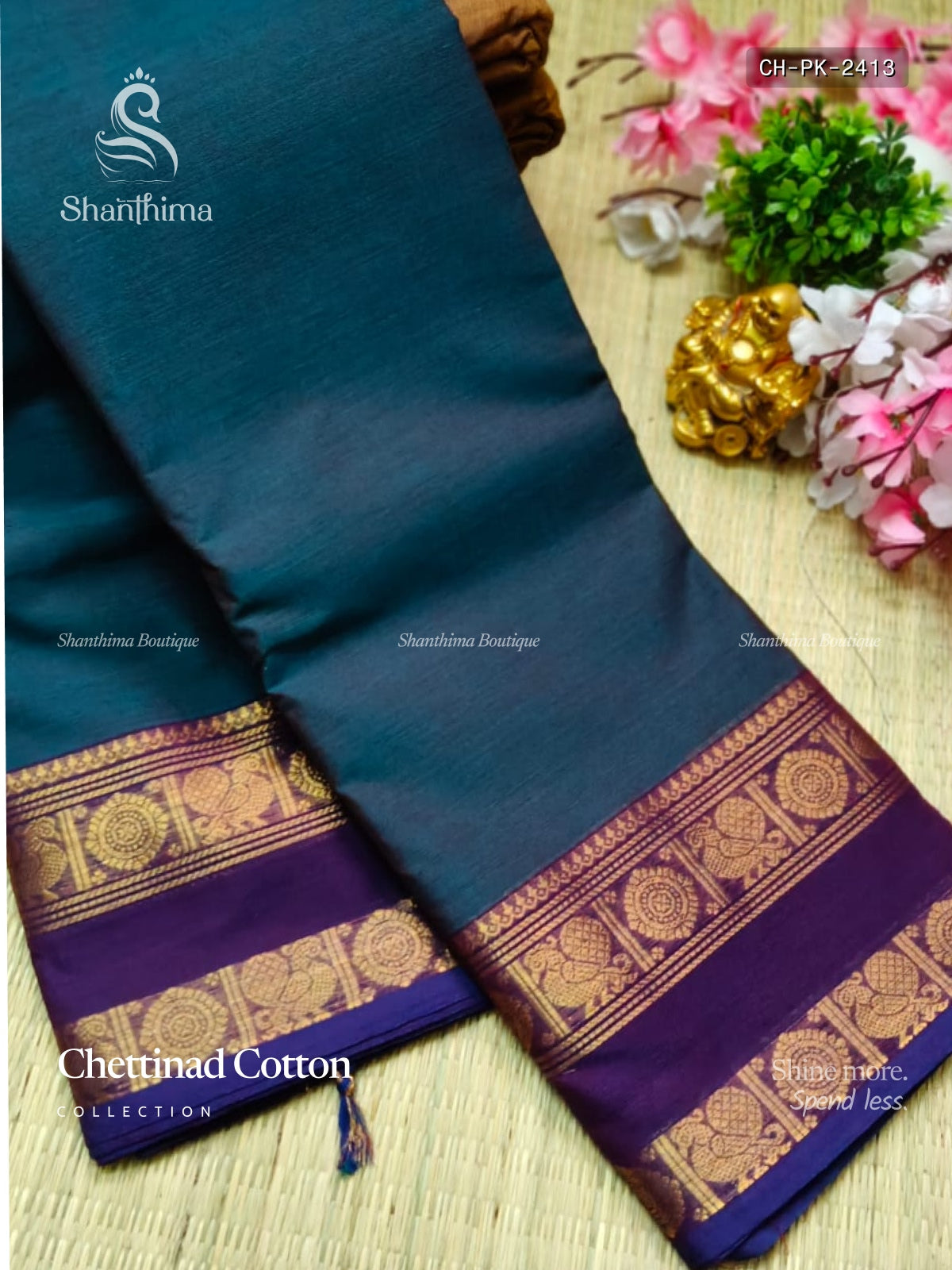 Chettinad Cotton Plain Peacock Chakra Peacock Blue Violet