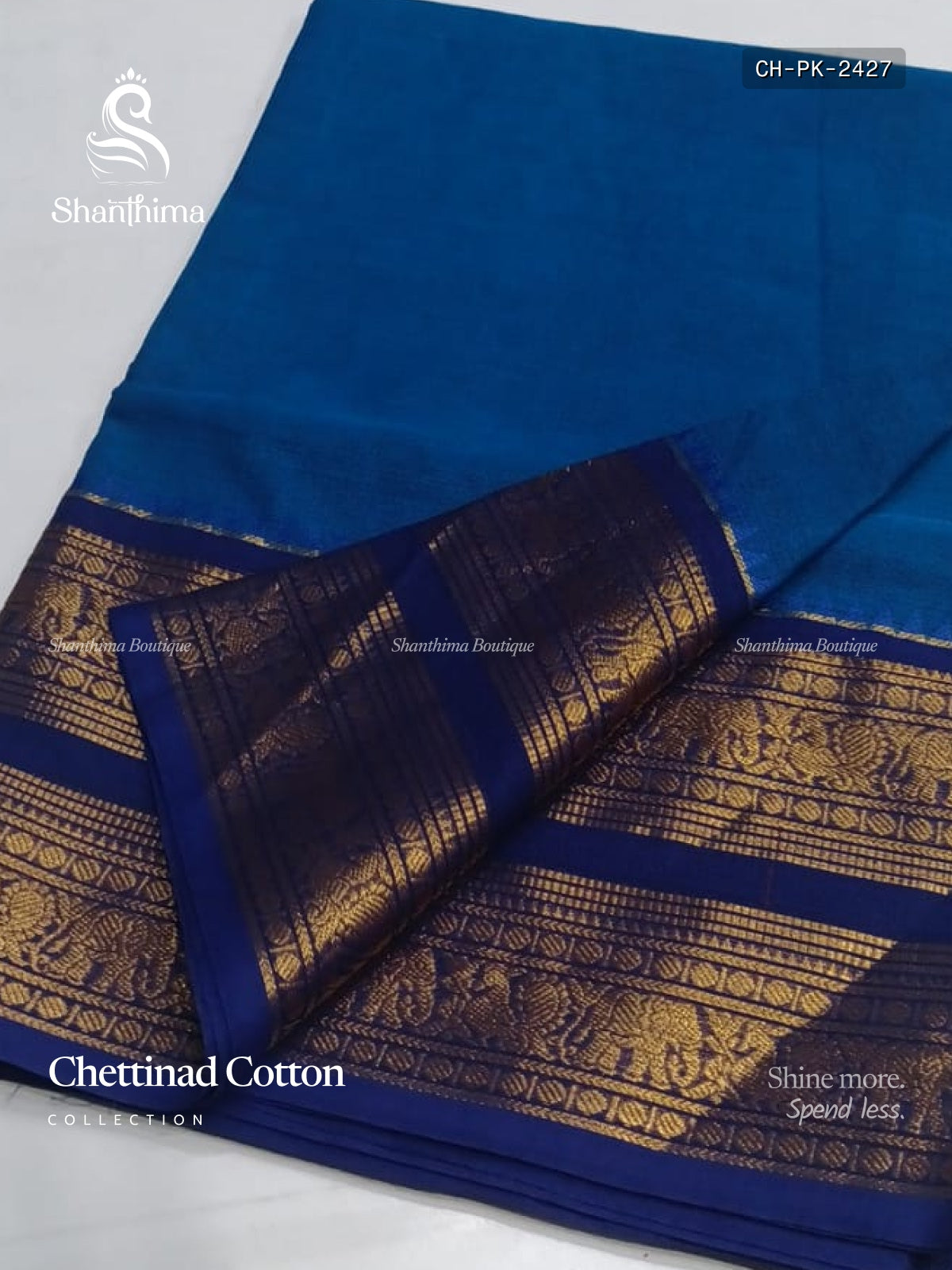 Chettinad Cotton Plain Peacock Chakra Peacock Blue Ink Blue