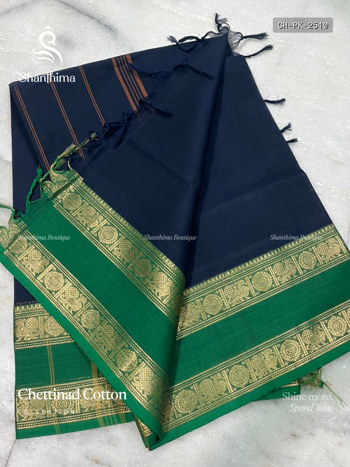 Chettinad Cotton Plain Peacock Chakra Navy Blue Green