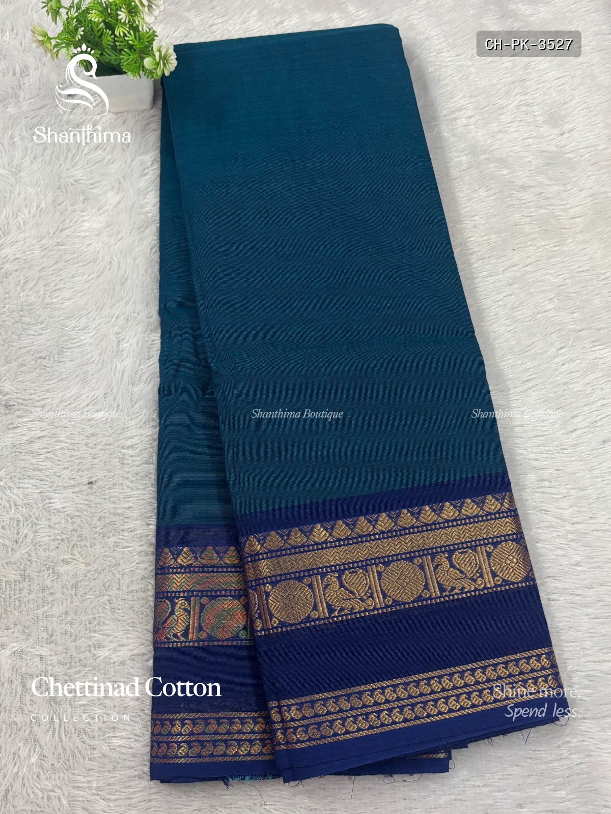Chettinad Cotton Plain Peacock Chakra Peacock Green Ink Blue