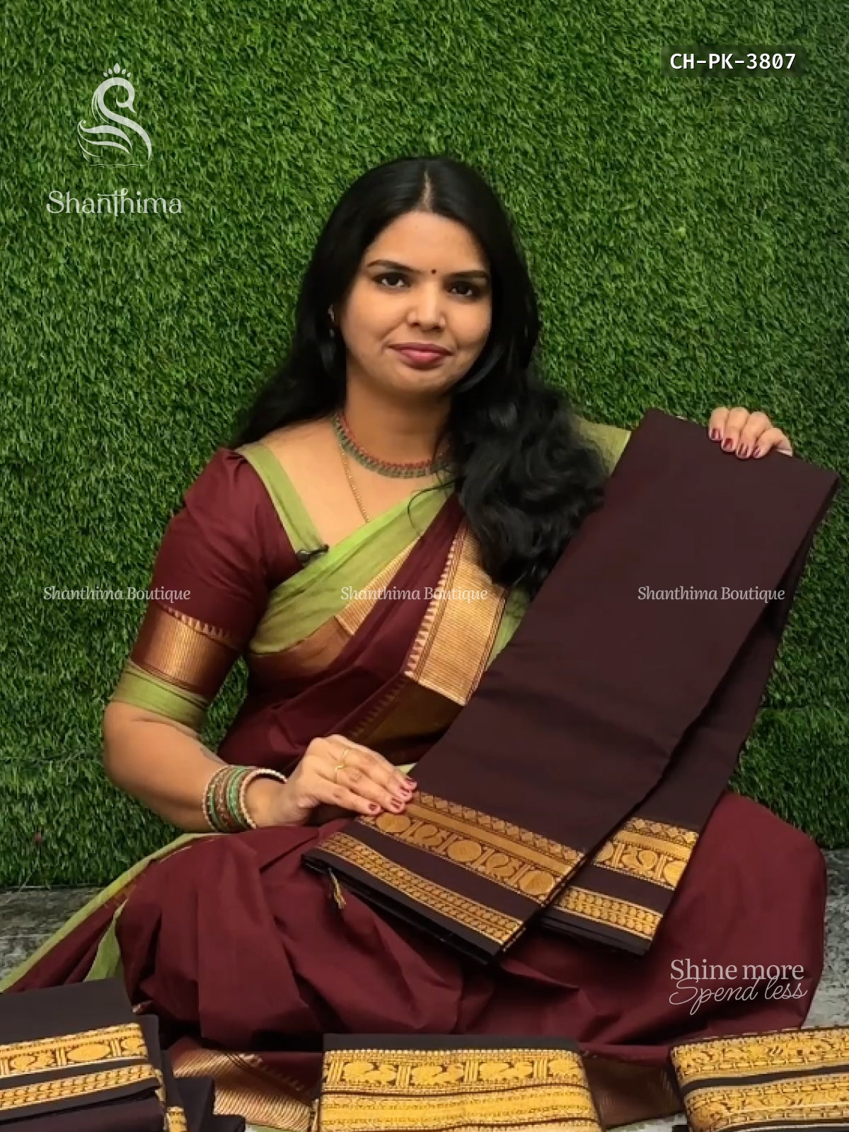 Chettinad Cotton Plain Peacock Chakra Coffee Brown Gold