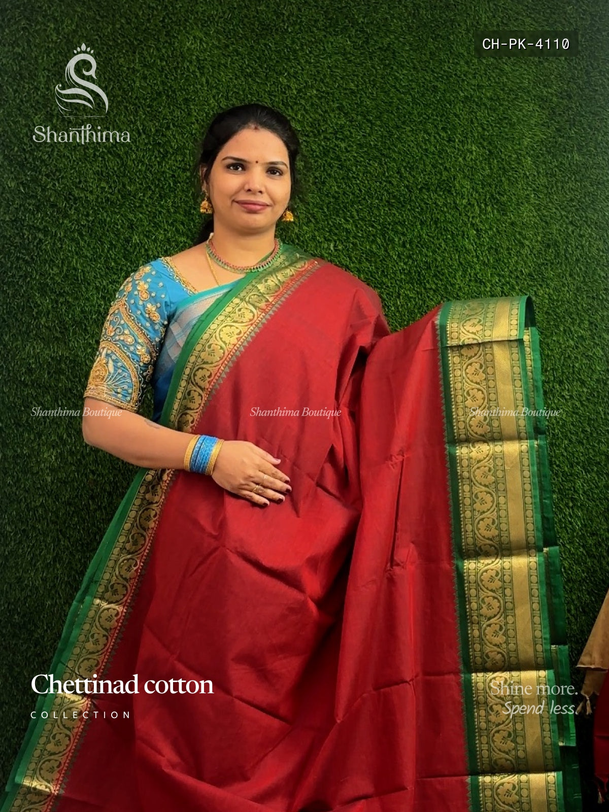 Chettinad Cotton Plain Flower Maroon Green