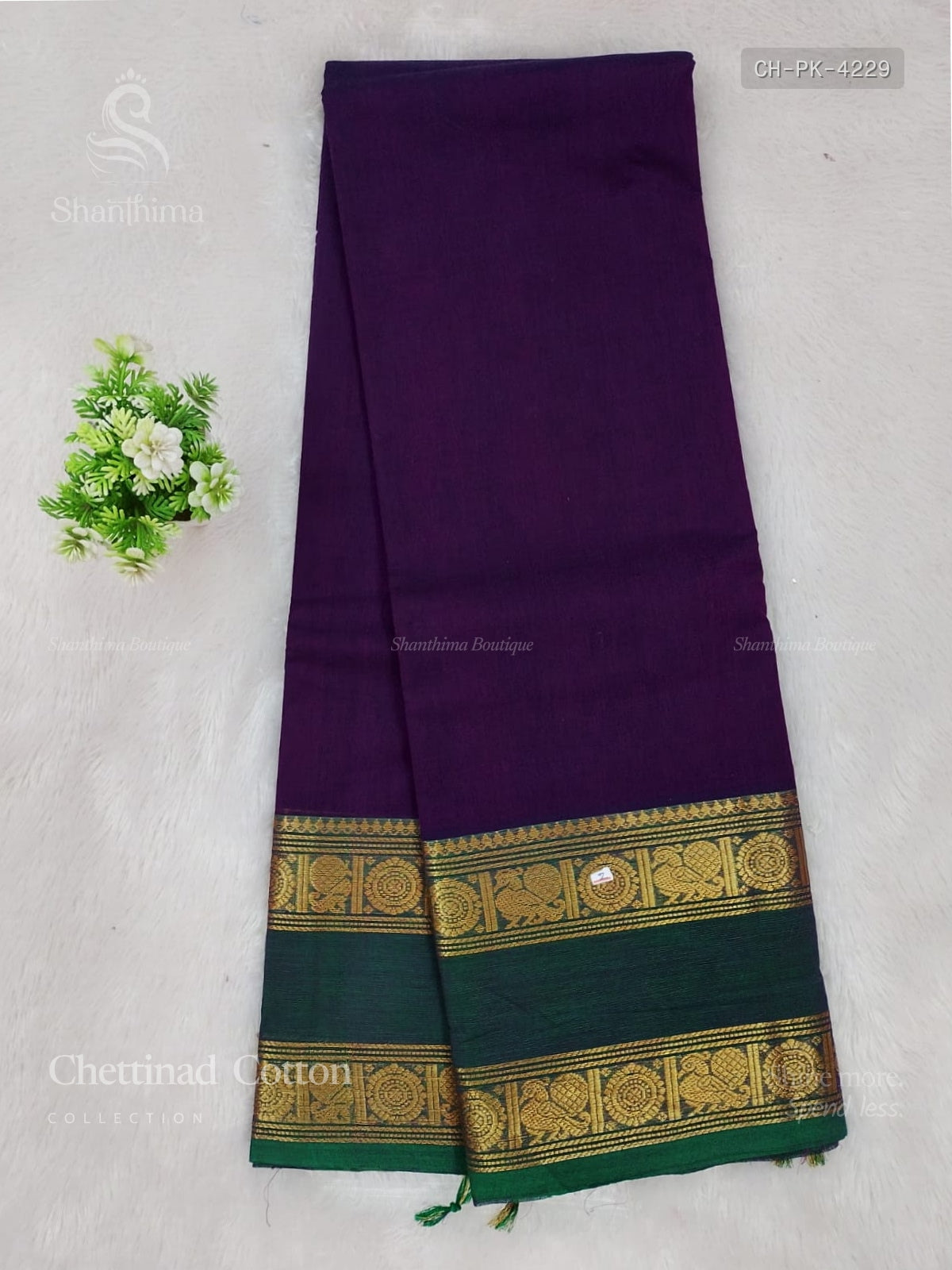 Chettinad Cotton Plain Peacock Chakra Dark Violet Dark Green