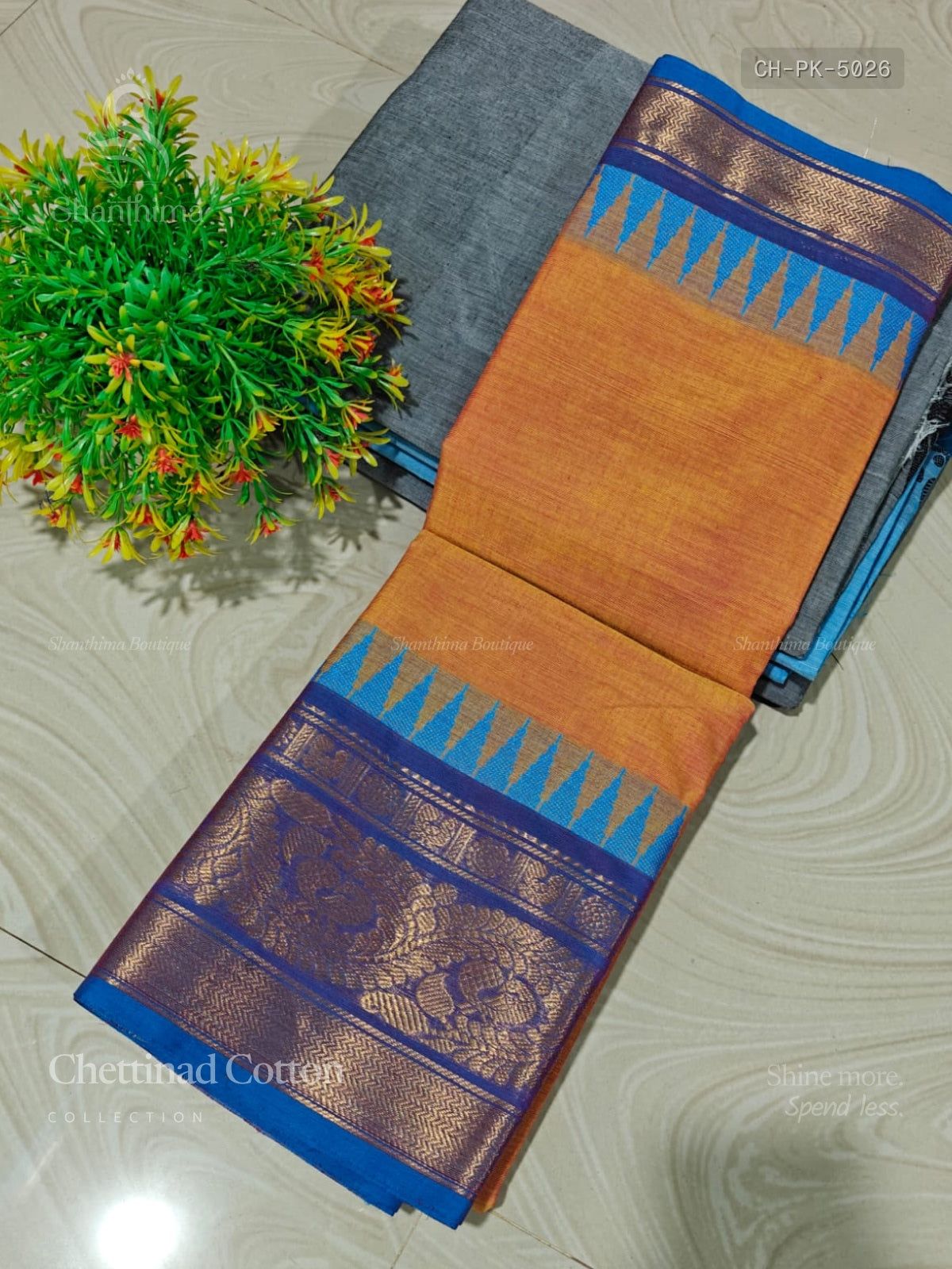Chettinad Cotton Plain Peacock Chakra Dual Orange Rama Blue