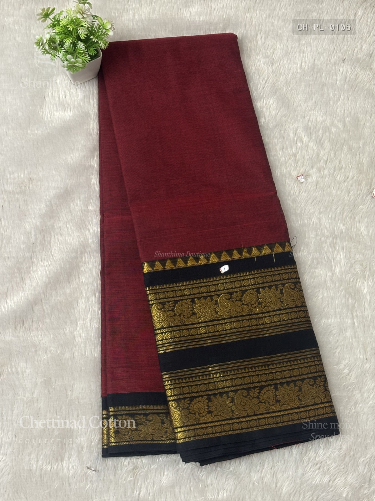 Chettinad Cotton Plain Mango Flower Red Black