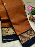 Chettinad Cotton Plain Mango Flower Mustard Dark Brown