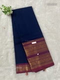 Chettinad Cotton Plain Mango Flower Navy Blue Magenta
