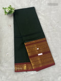Chettinad Cotton Plain Mango Flower Dark Green Red