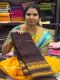 Chettinad Cotton Plain Mango Flower Leaf Coffee Brown Gold