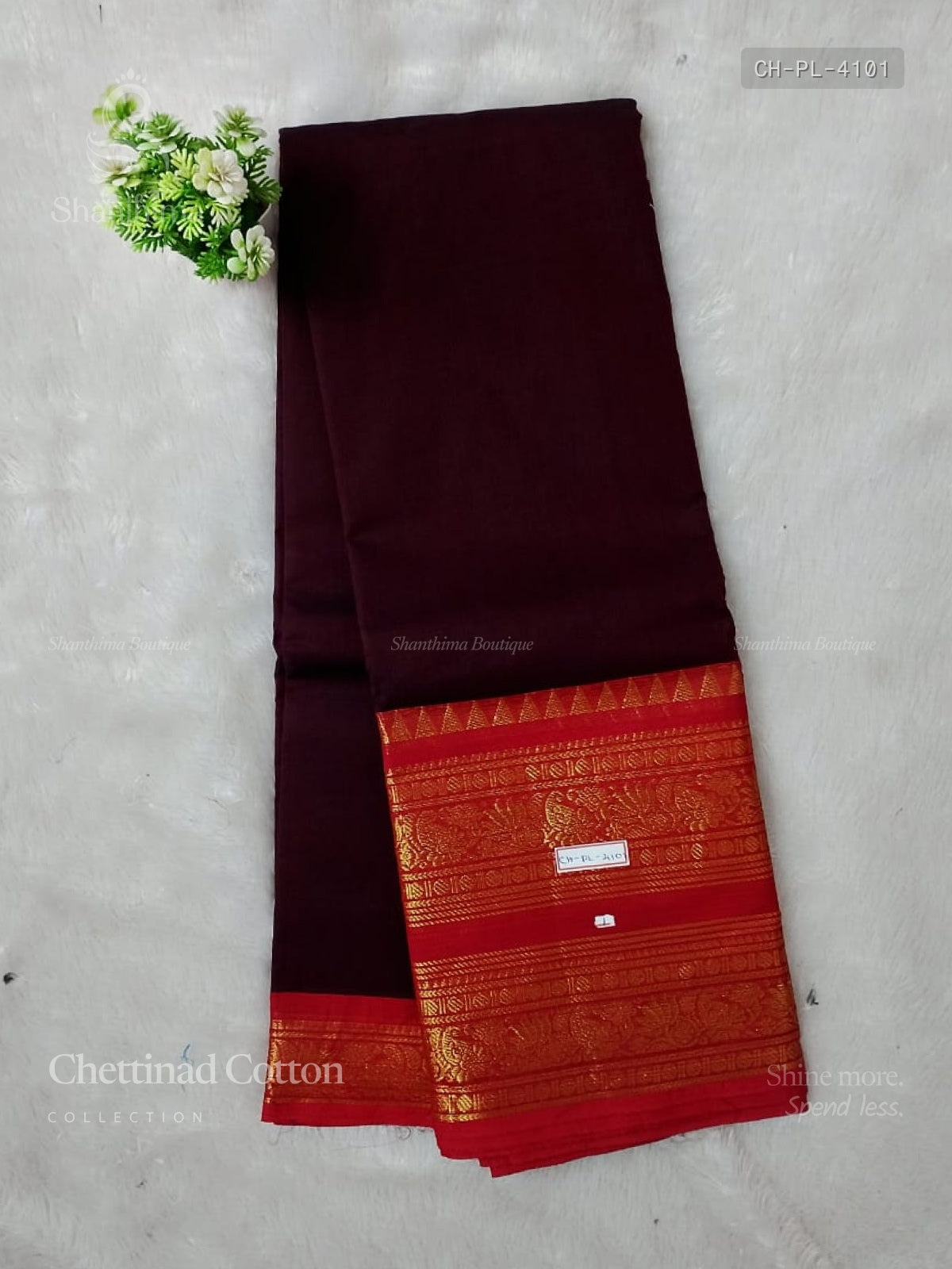 Chettinad Cotton Plain Mango Flower Maroon Red