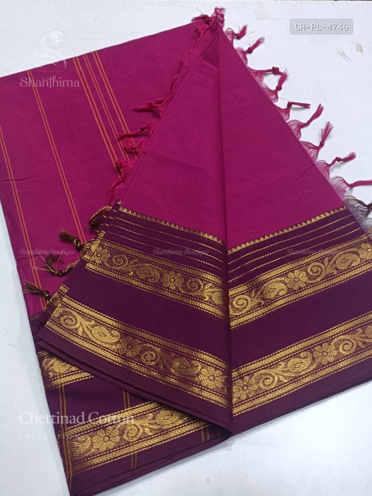 Chettinad Cotton Plain Mango Flower Magenta Wine