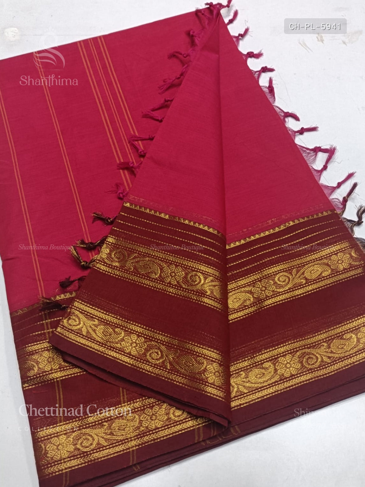 Chettinad Cotton Plain Mango Flower Dual Shade Pink Maroon