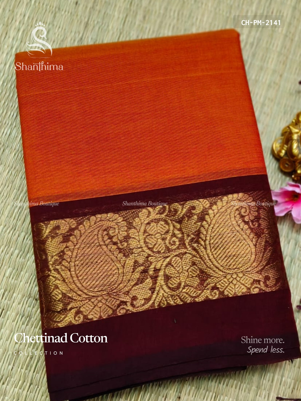 Chettinad Cotton Plain Mango Vibrant Orange Maroon