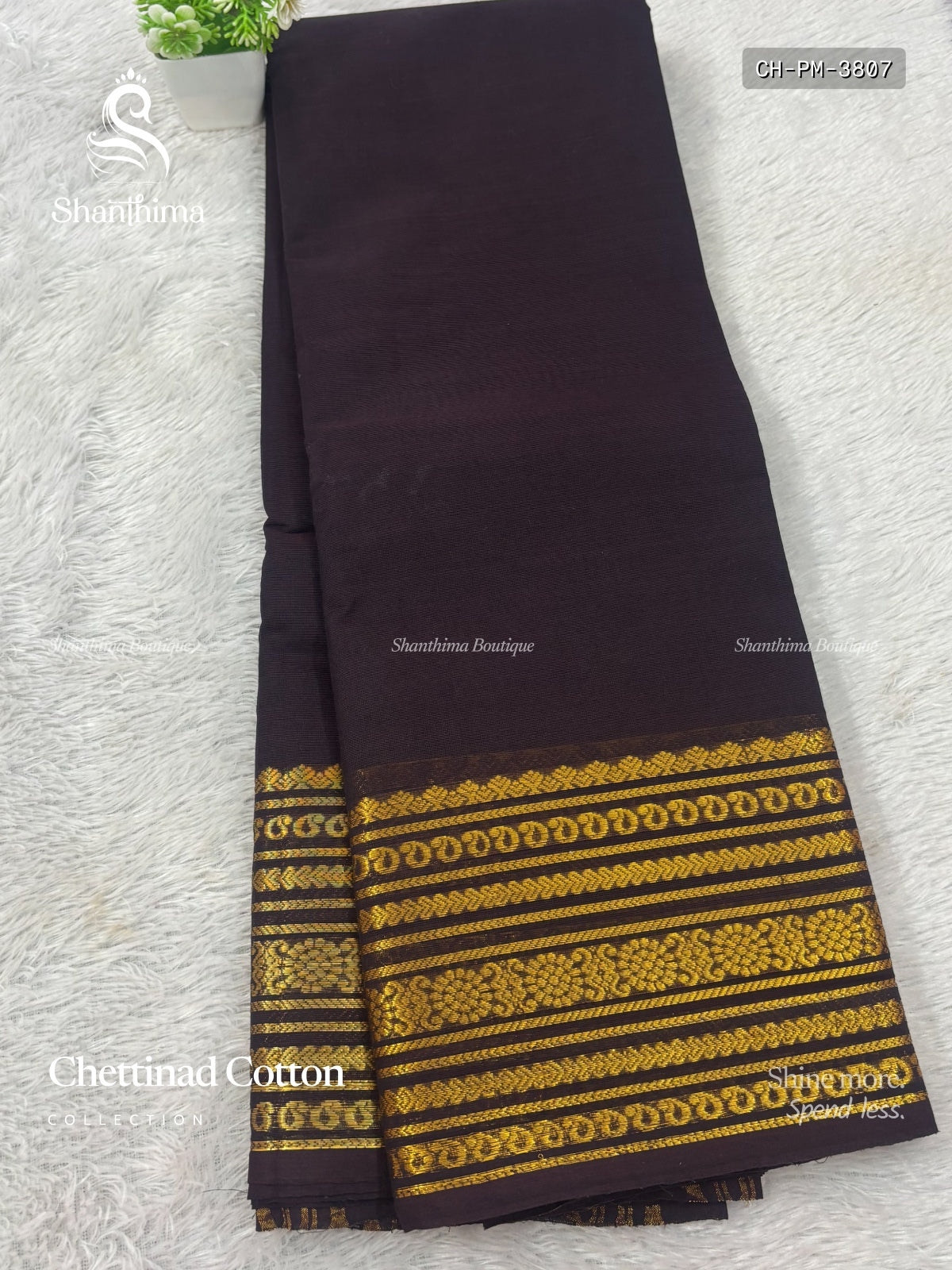 Chettinad Cotton Plain Mango Coffee Brown Gold
