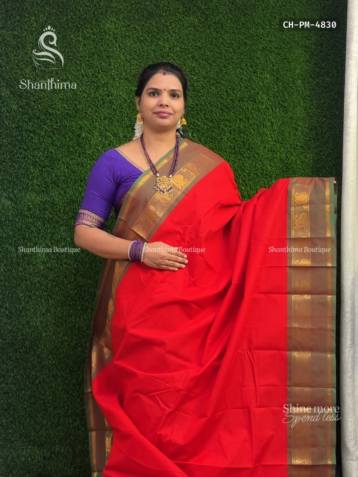 Chettinad Cotton Plain Mango Vibrant Red Mehendi Green
