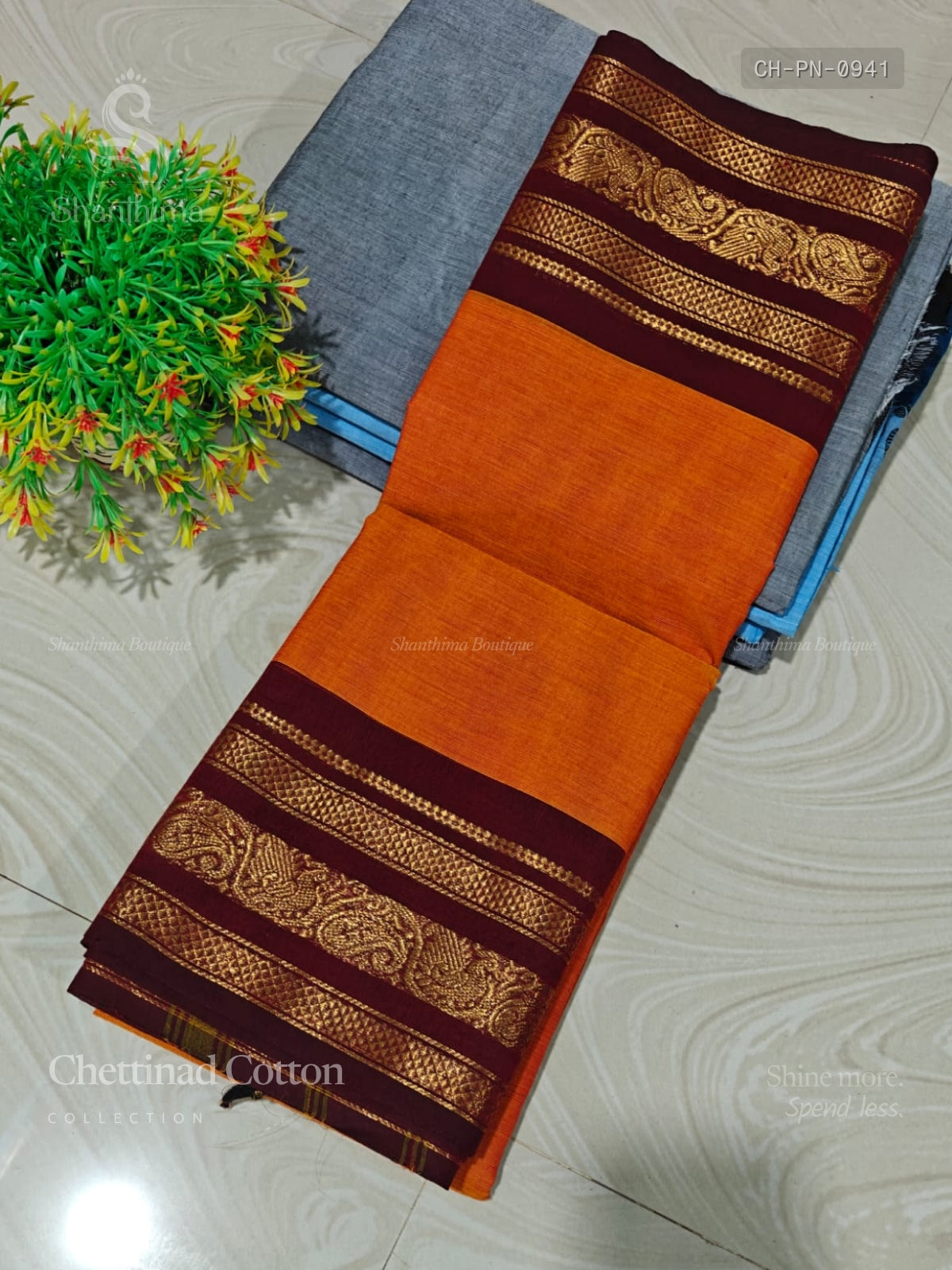 Chettinad Cotton Plain Mango Peacock Orange Maroon