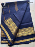 Chettinad Cotton Plain Mango Peacock Navy Blue Gold