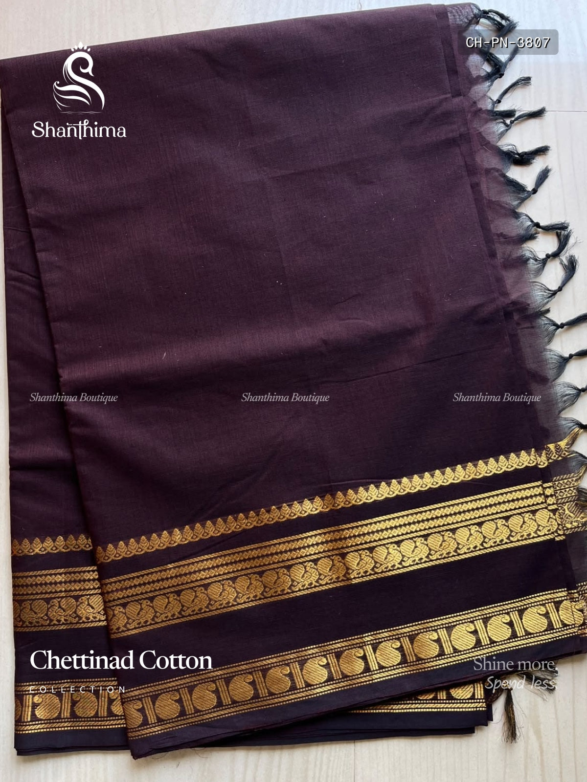 Chettinad Cotton Plain Mango Peacock Coffee Brown Gold