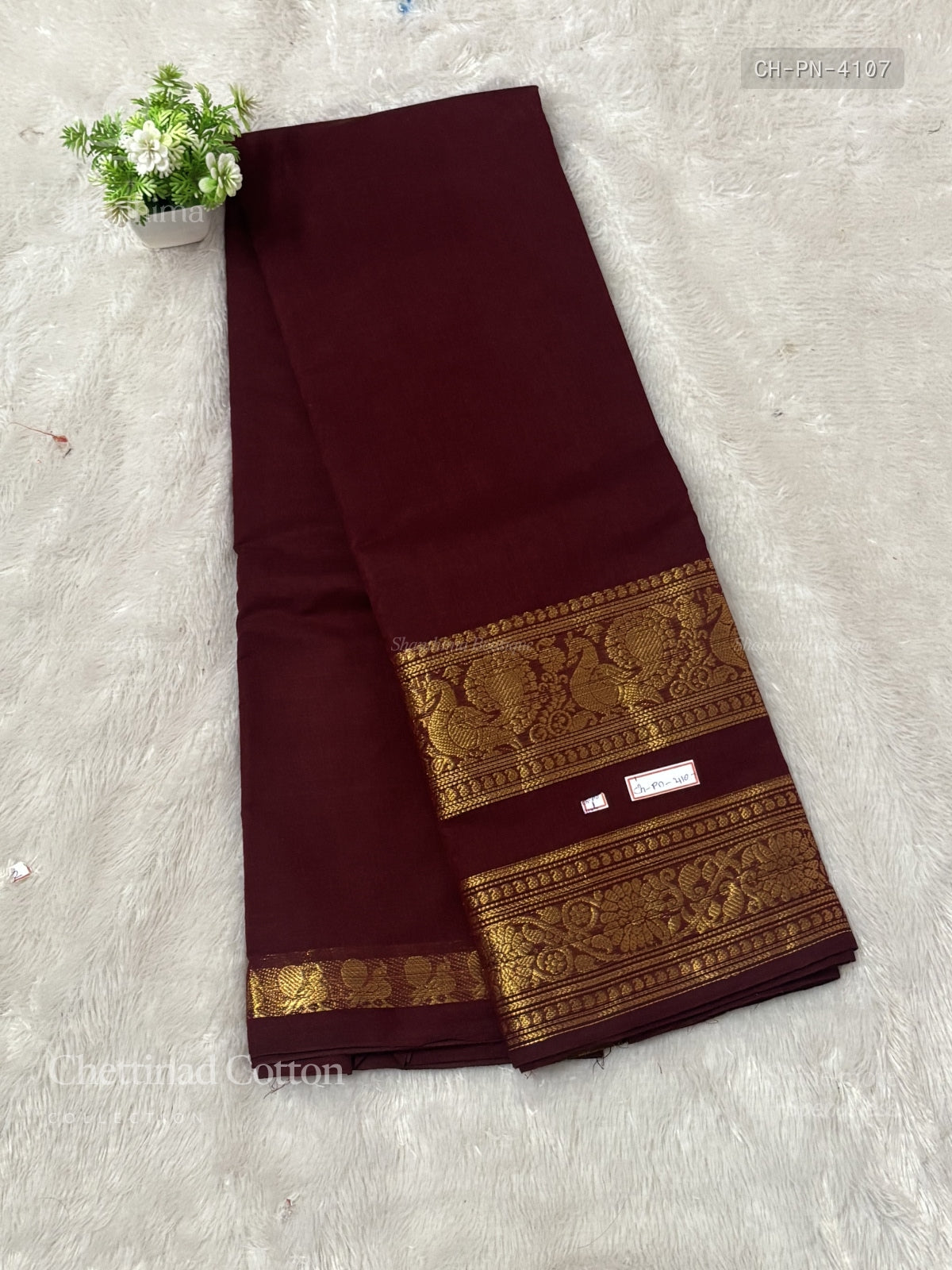 Chettinad Cotton Plain Mango Peacock Maroon Gold