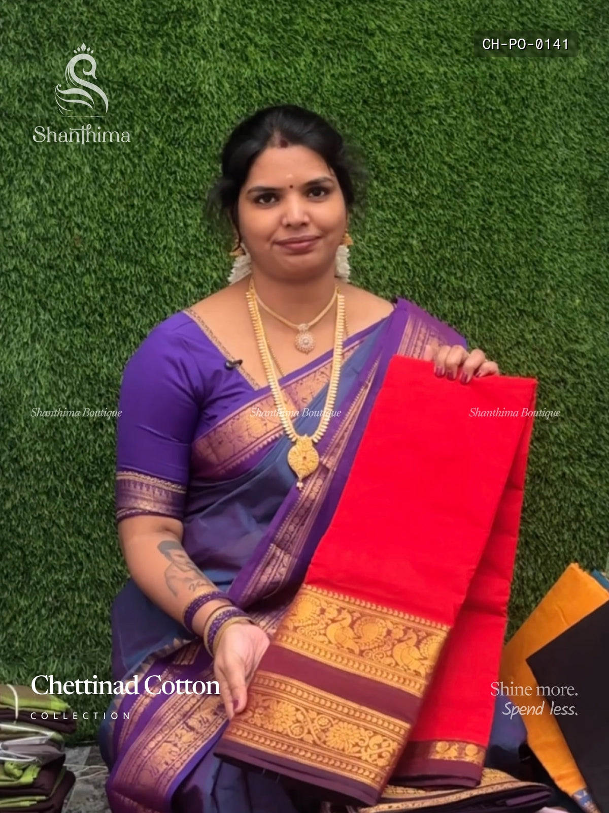 Chettinad Cotton Plain Peacock Flower Red Maroon