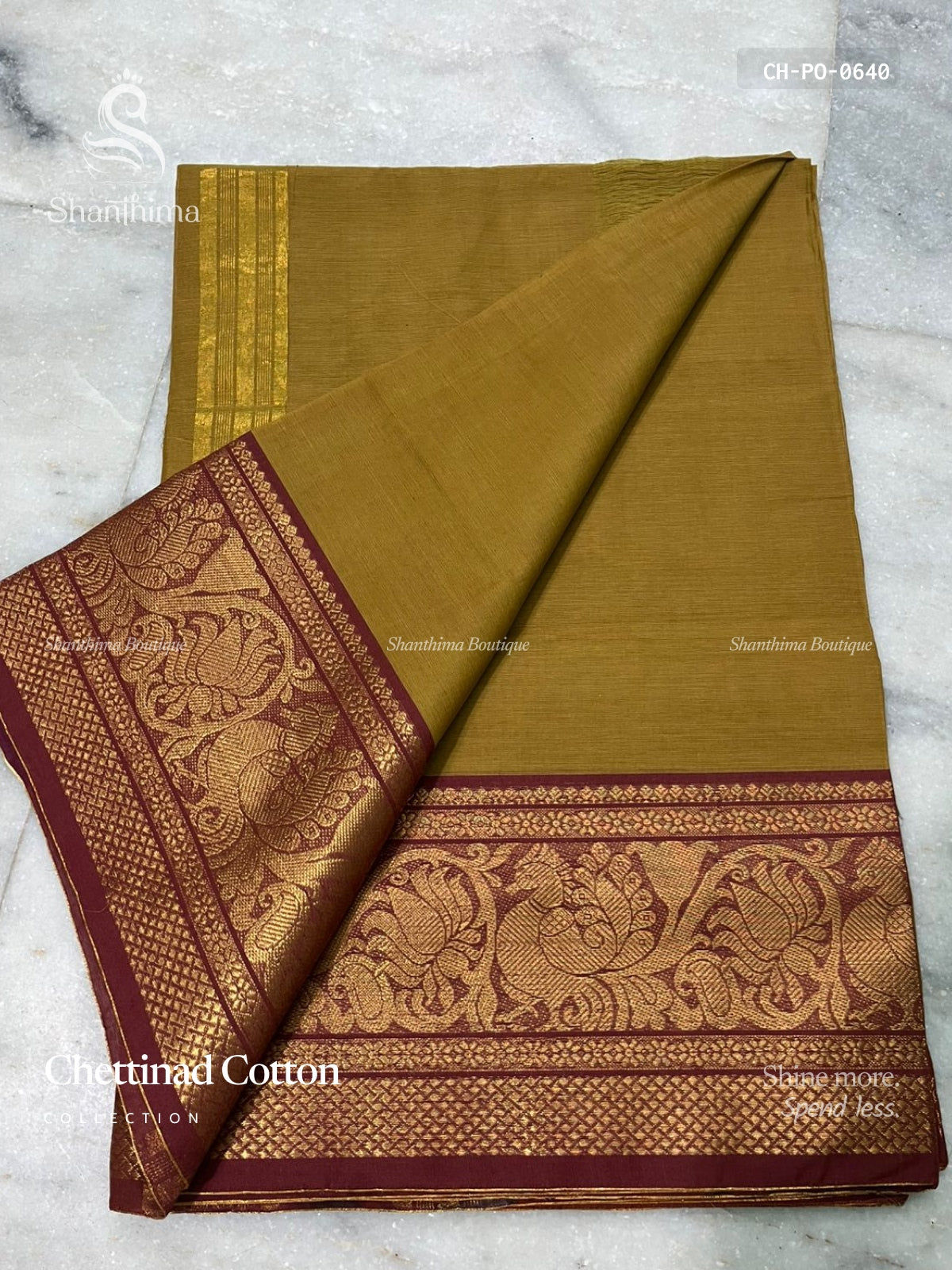 Chettinad Cotton Plain Peacock Flower Sandal Light Brown