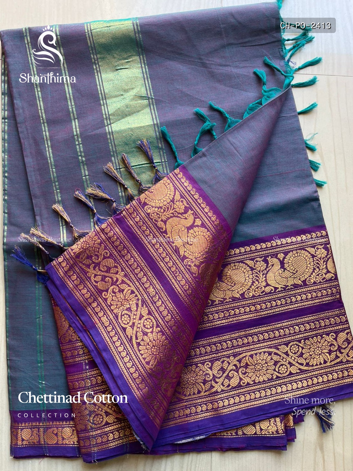 Chettinad Cotton Plain Peacock Flower Peacock Blue Violet