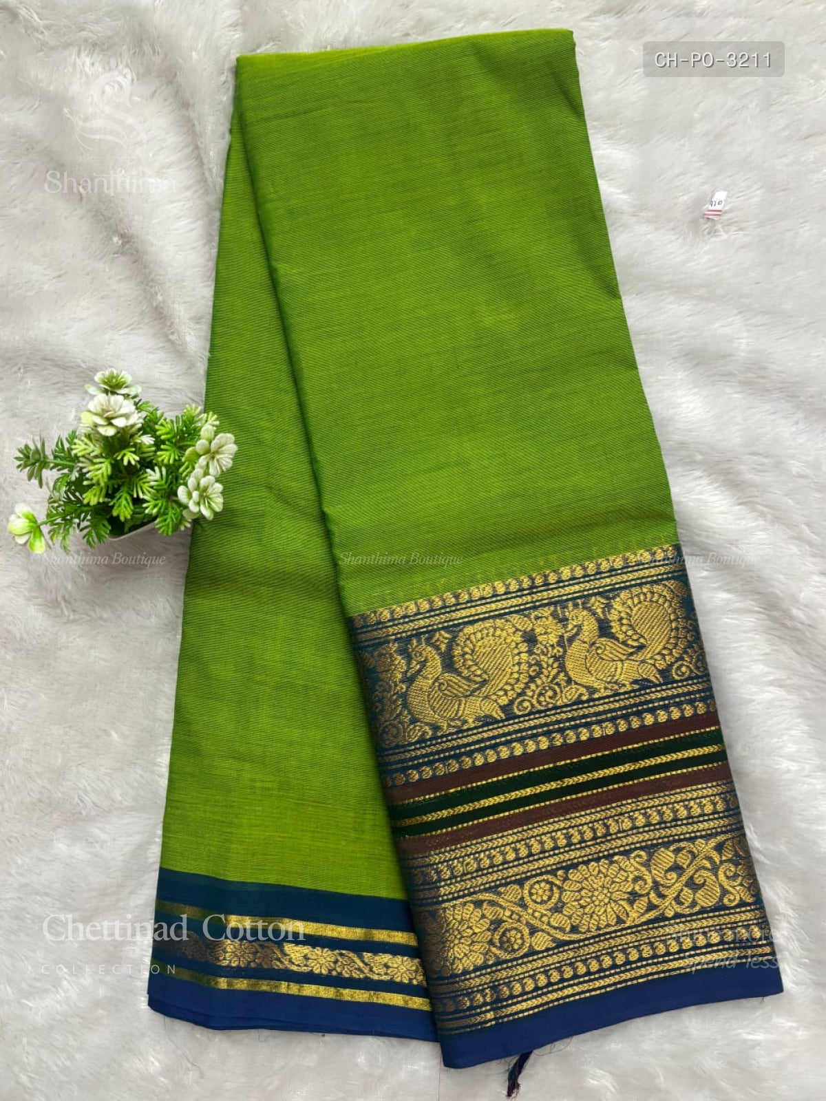 Chettinad Cotton Plain Peacock Flower Parrot Green Blue