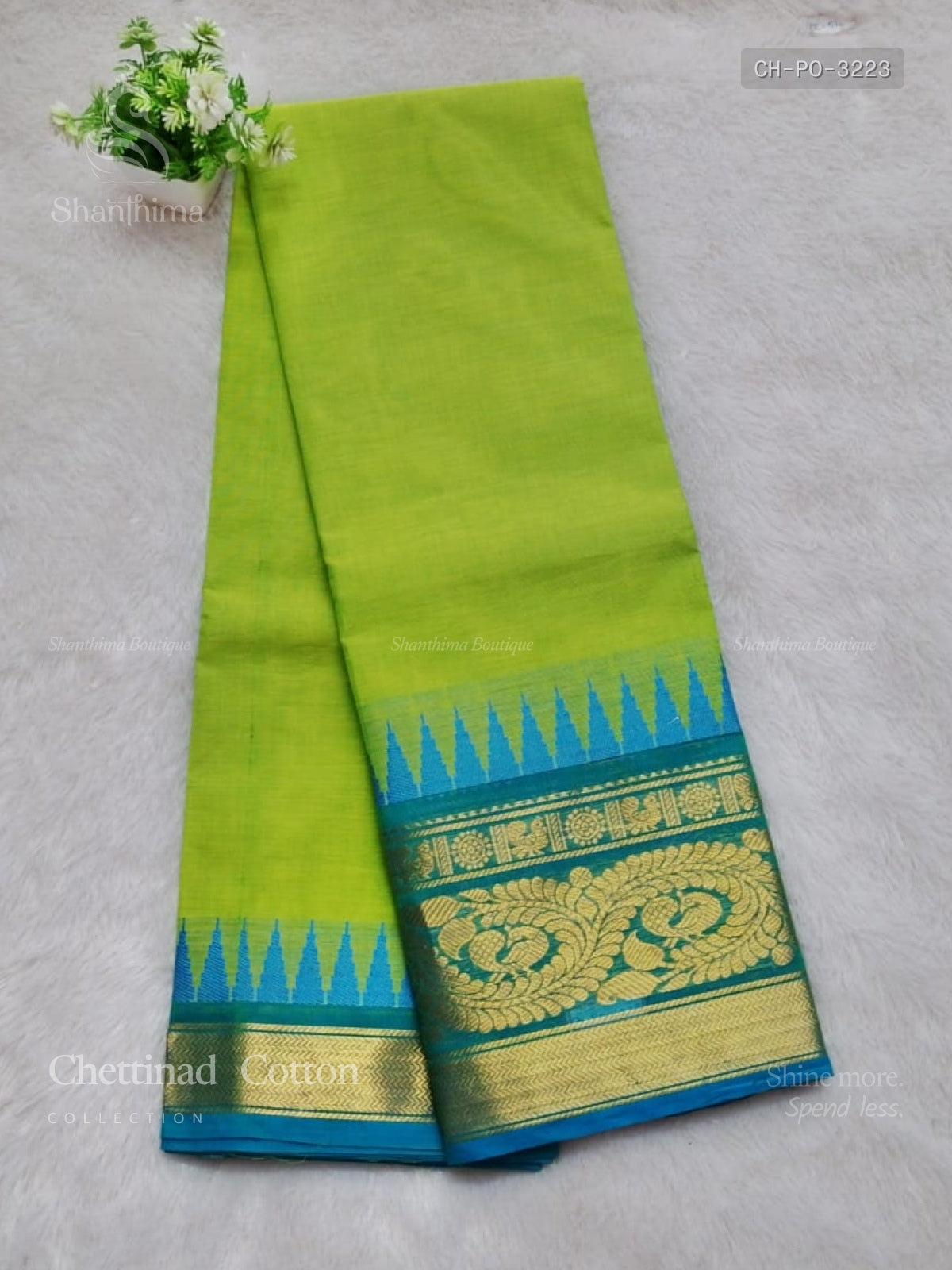Chettinad Cotton Plain Peacock Flower Parrot Green Sky Blue
