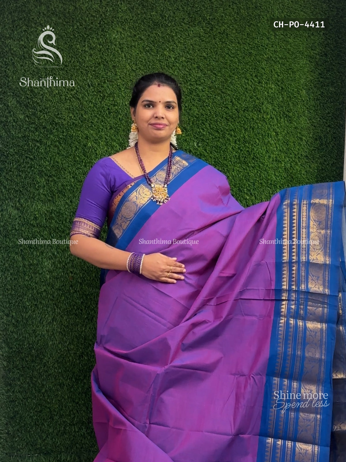 Chettinad Cotton Plain Peacock Flower Dual Shade Violet Blue