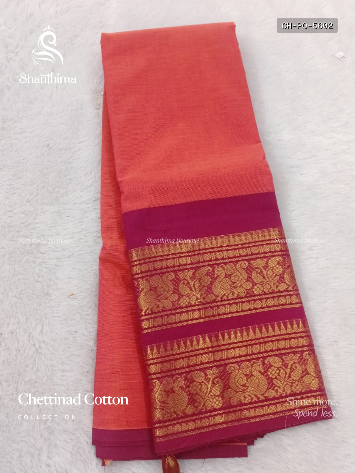 Chettinad Cotton Plain Peacock Flower Peach Pink