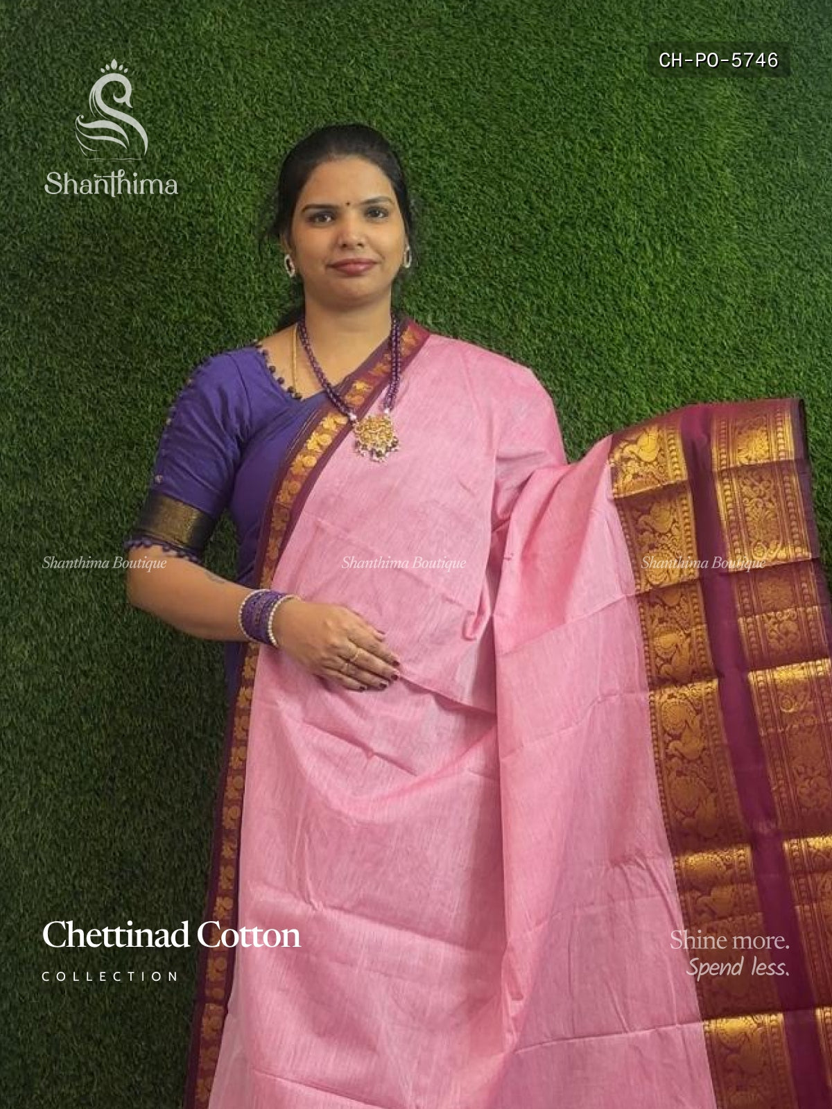 Chettinad Cotton Plain Peacock Flower Baby Pink Wine