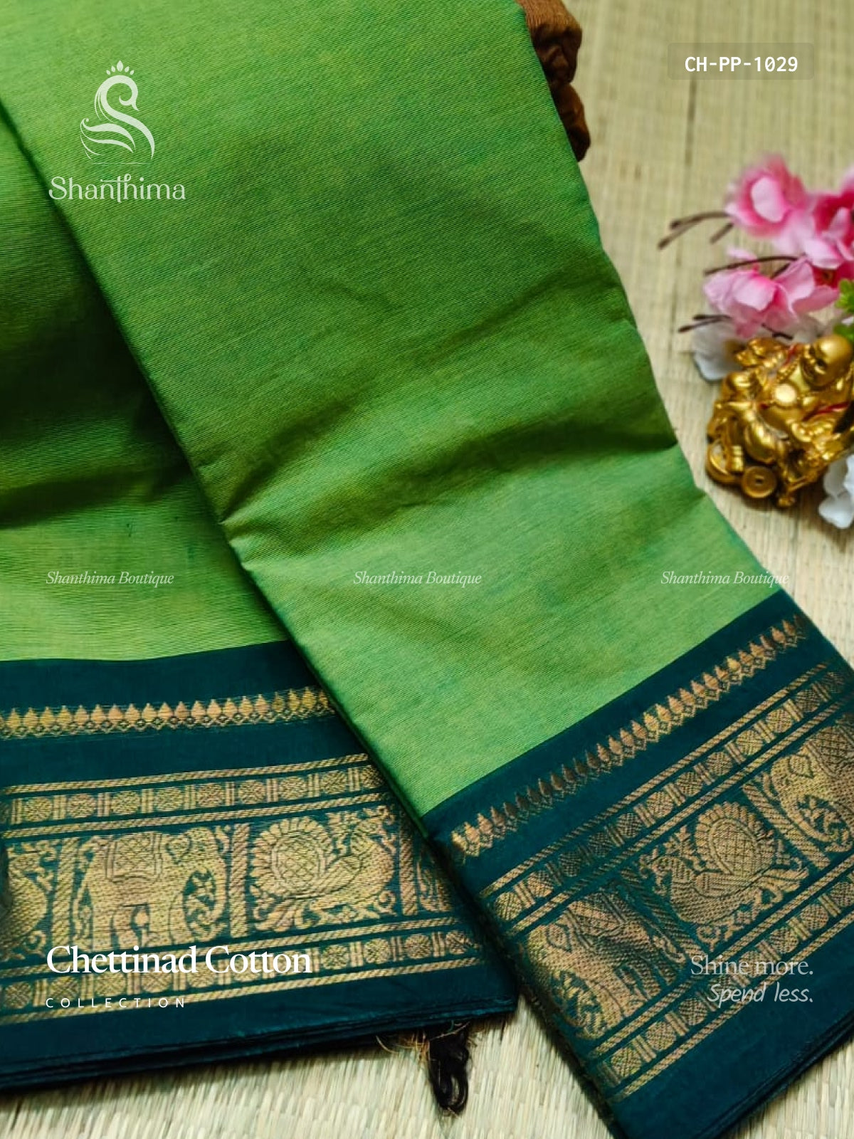 Chettinad Cotton Plain Peacock Green Dark Green