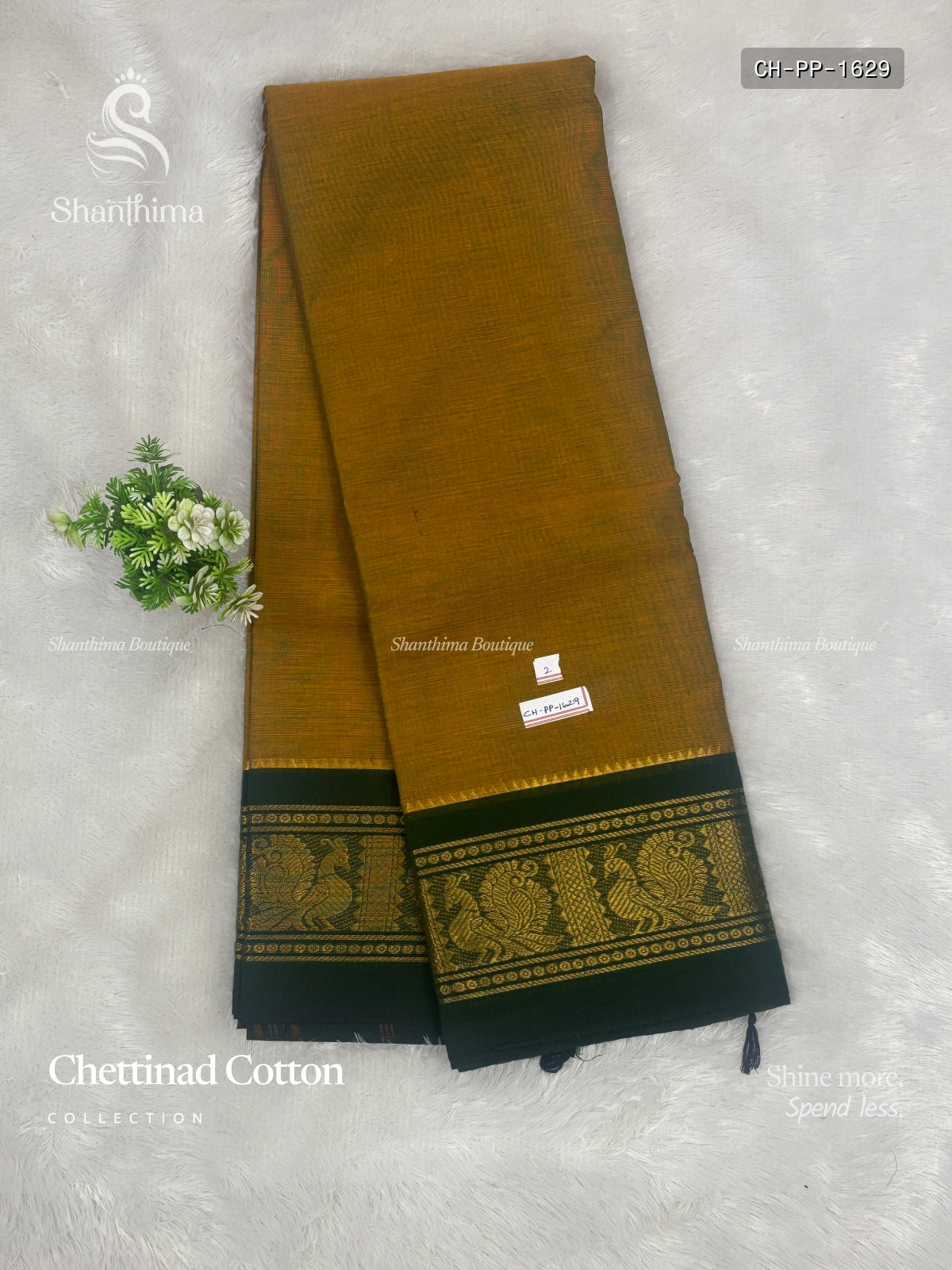 Chettinad Cotton Plain Peacock Mustard Dark Green