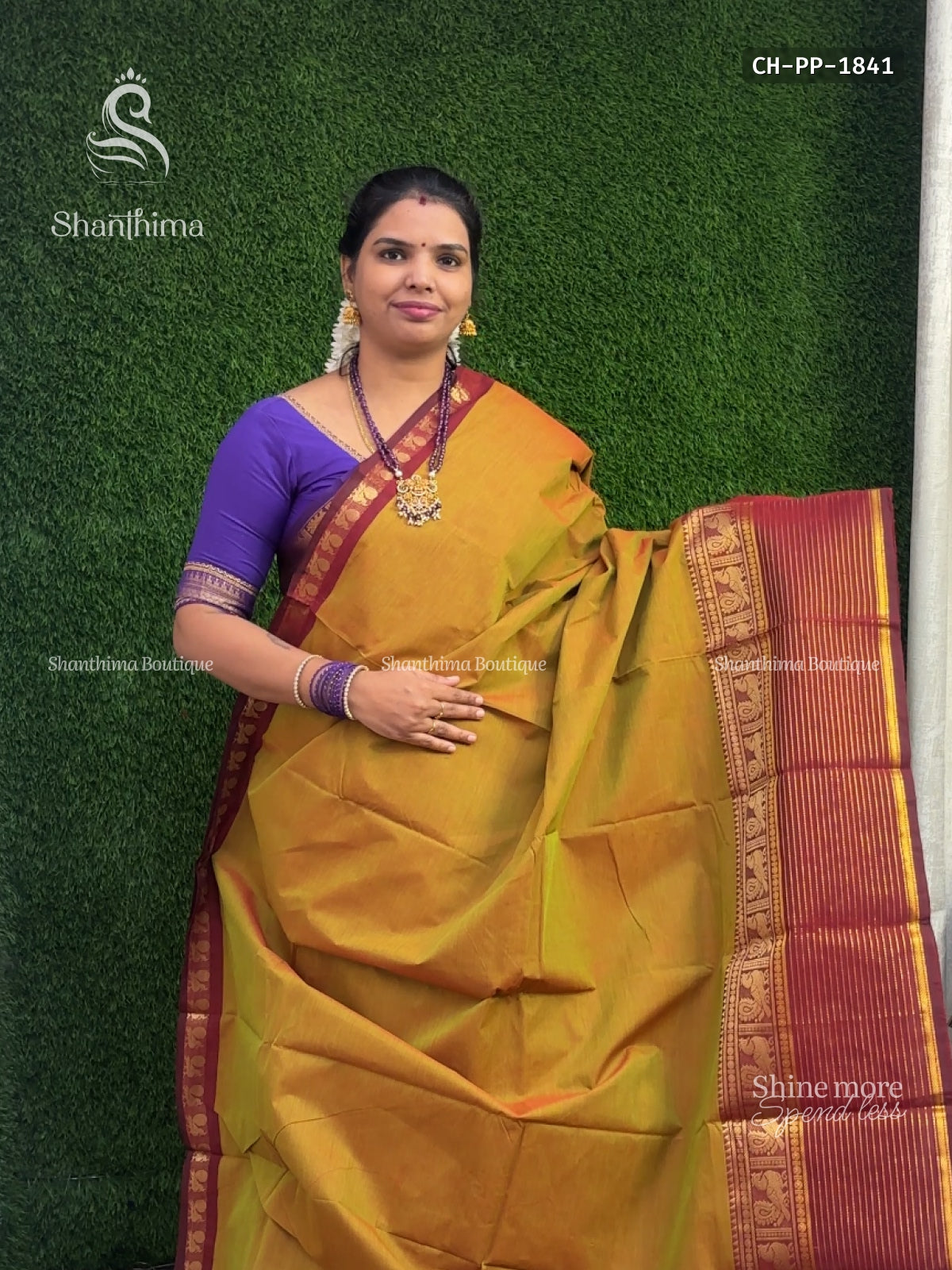 Chettinad Cotton Plain Peacock Dual Shade Mustard Maroon
