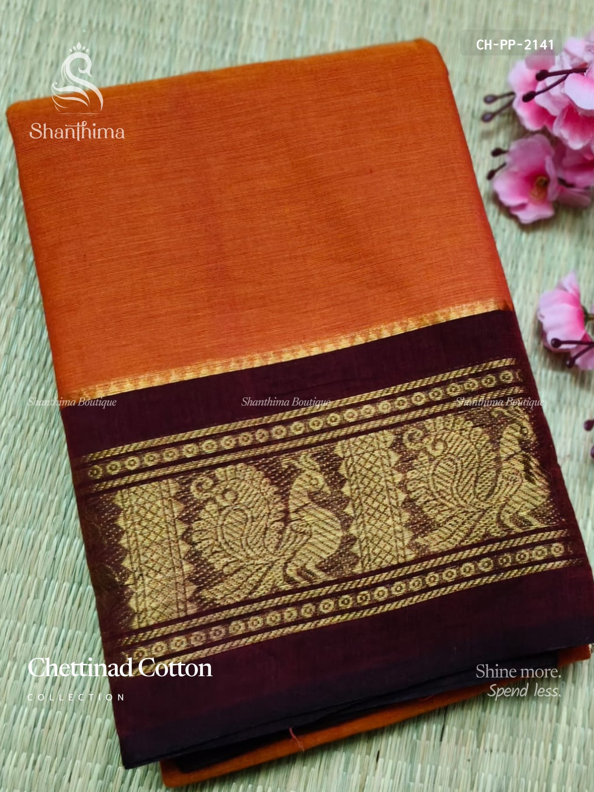 Chettinad Cotton Plain Peacock Vibrant Orange Maroon