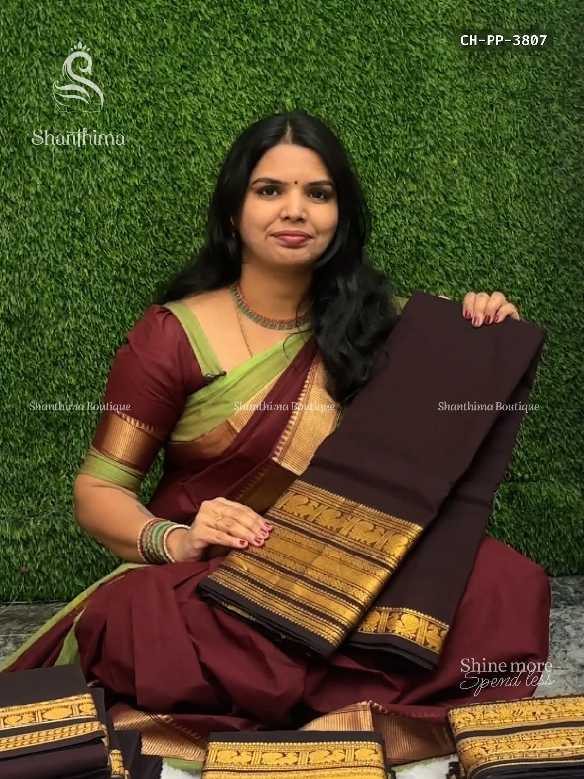 Chettinad Cotton Plain Peacock Coffee Brown Gold