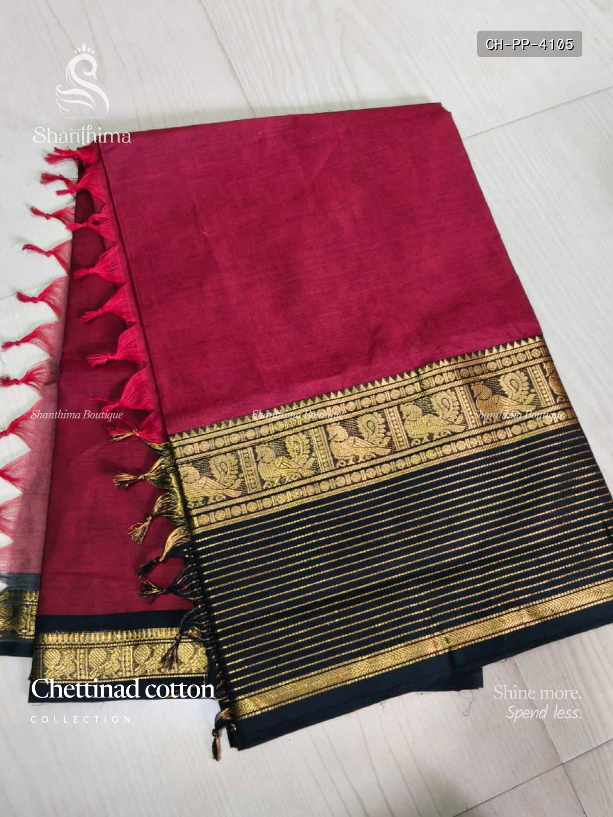 Chettinad Cotton Plain Peacock Maroon Black
