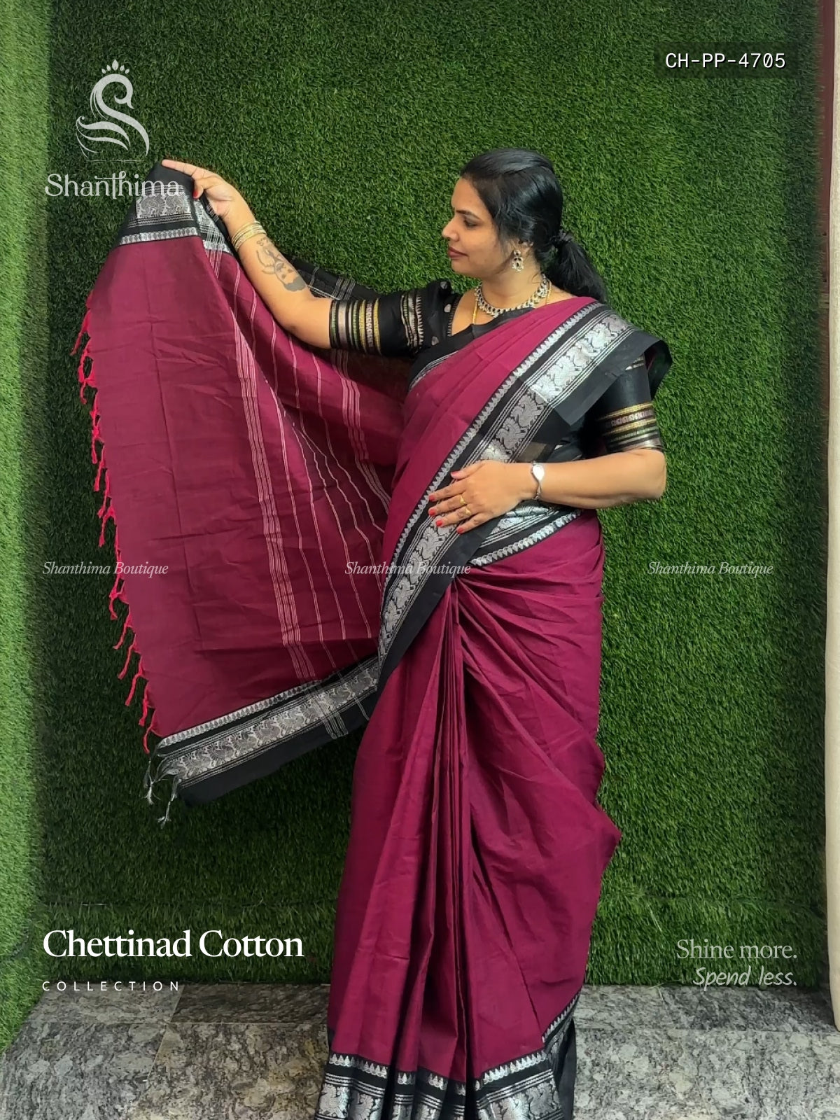 Chettinad Cotton Plain Peacock Magenta Black